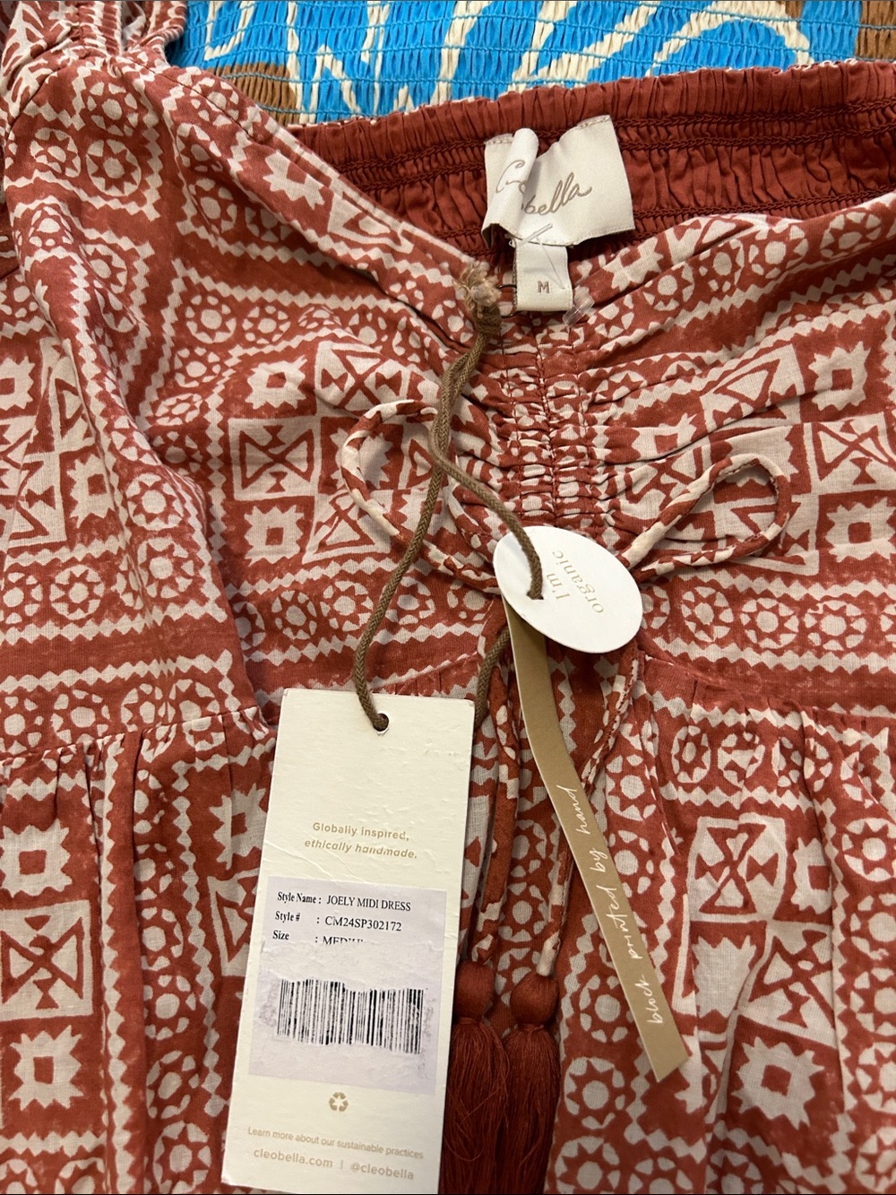 LAST CHANCE Cleobella Joely Rust and White Midi Boho Dress with Puff Sleeves - Picture 15 of 15